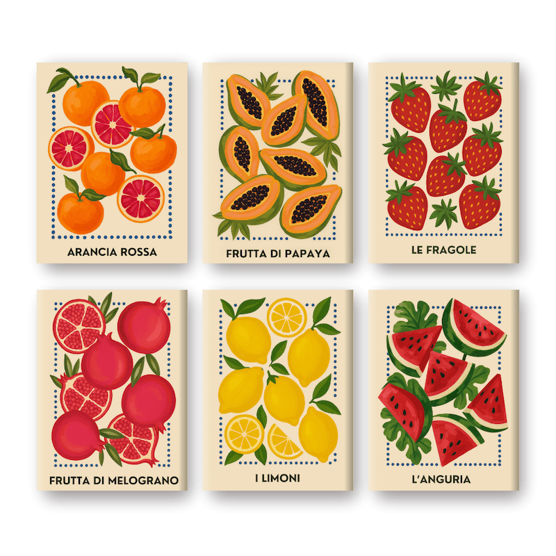 6 Mini Paintings | Italian Fruit Set
