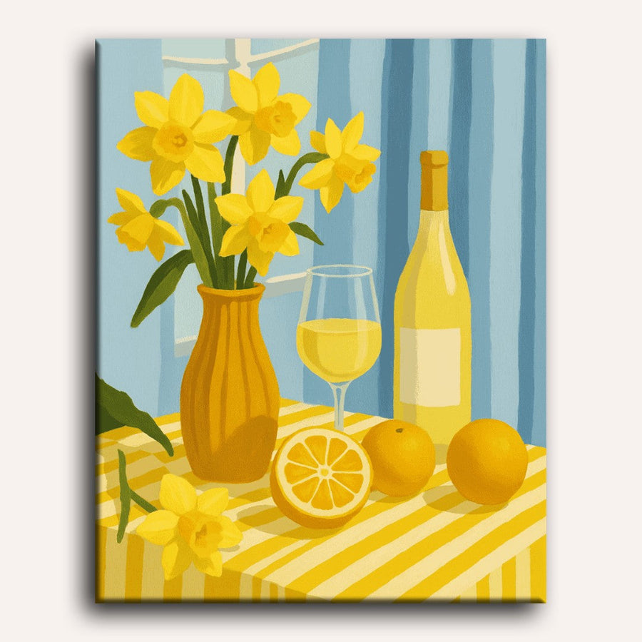 Lemons, Wine, and Flowers | Paint by Numbers