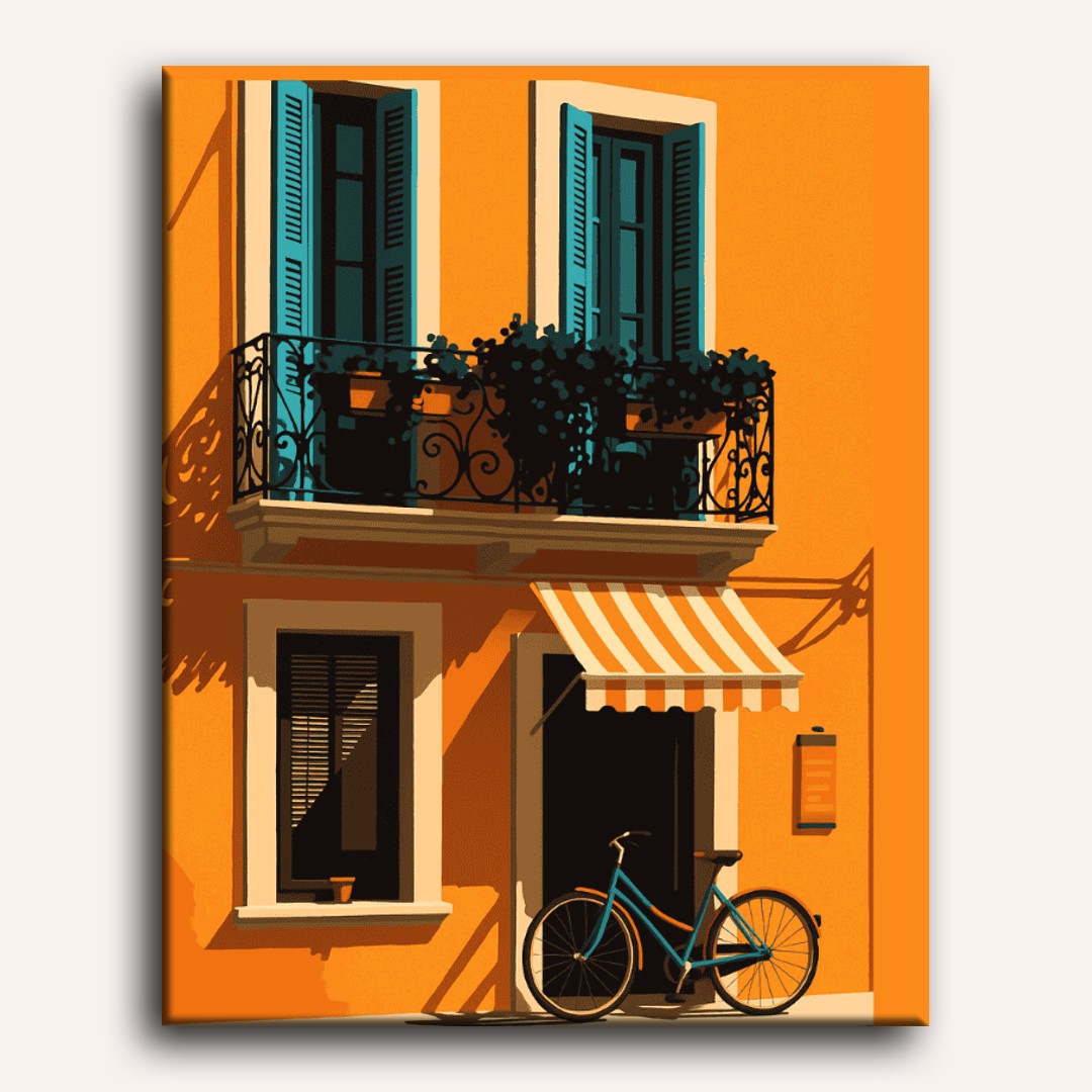 Bike at the orange house | Paint by Numbers