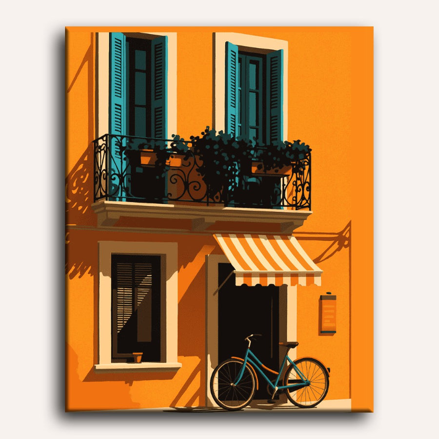 Bike at the orange house | Paint by Numbers