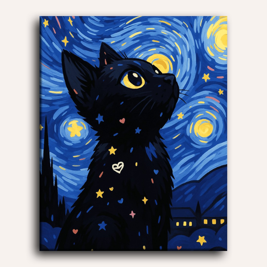 Cat at the Starry Night | Paint by Numbers