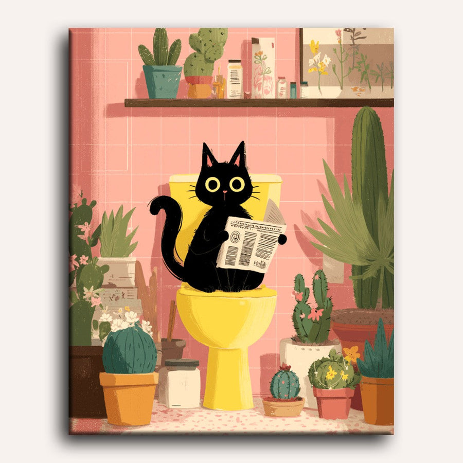 The Black Cat on the Toilet | Paint by Numbers