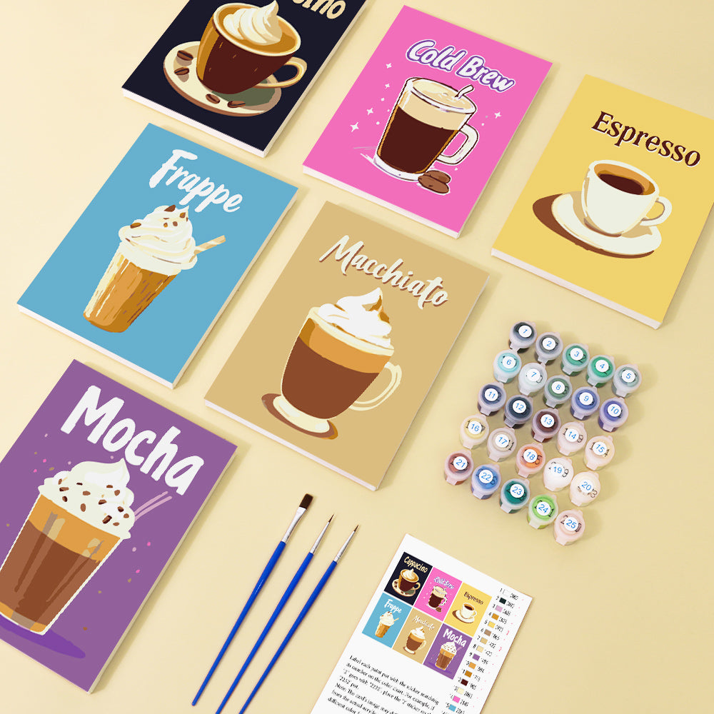 6 Mini Paintings | Colorful Coffee Set