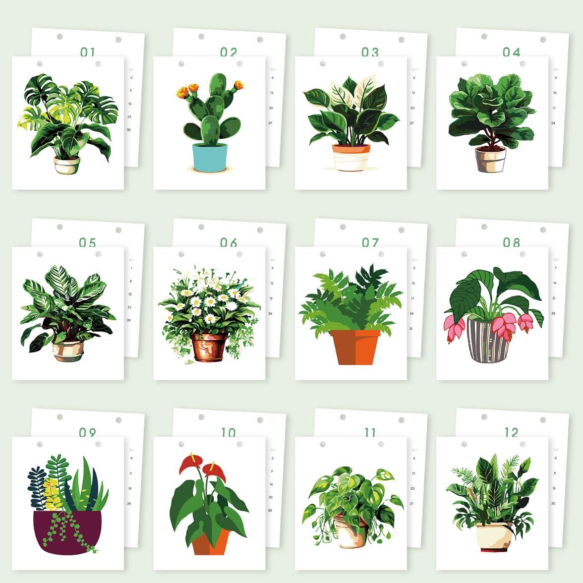 12 Mini Paintings | Plants Calendar Set