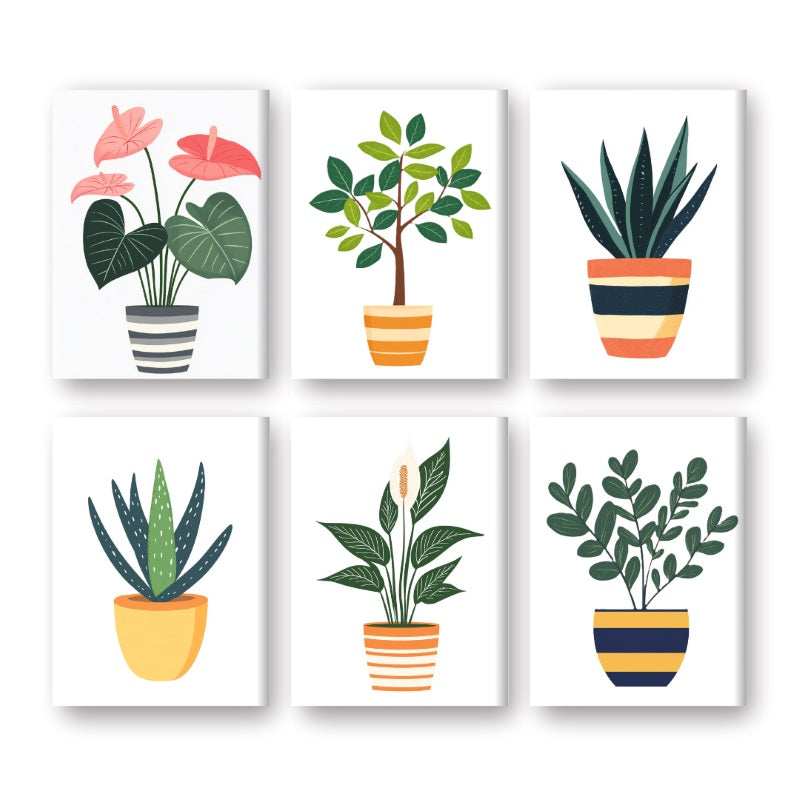 6 Mini Paintings | Botanic Plants Set