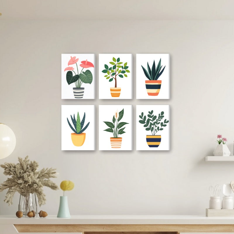 6 Mini Paintings | Botanic Plants Set