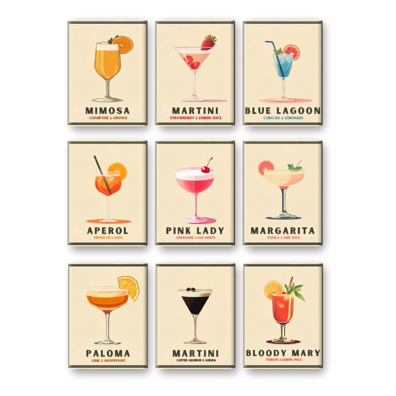 9 Mini Paintings | Pastel Cocktail Set