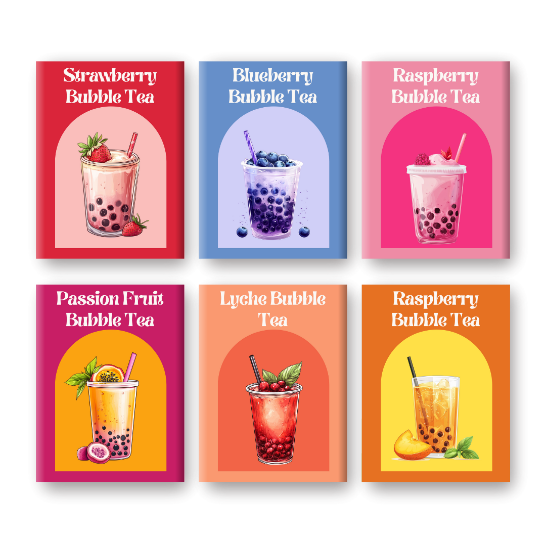 6 Mini Paintings | Colorful Bubble Tea Set