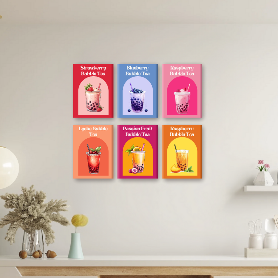 6 Mini Paintings | Colorful Bubble Tea Set