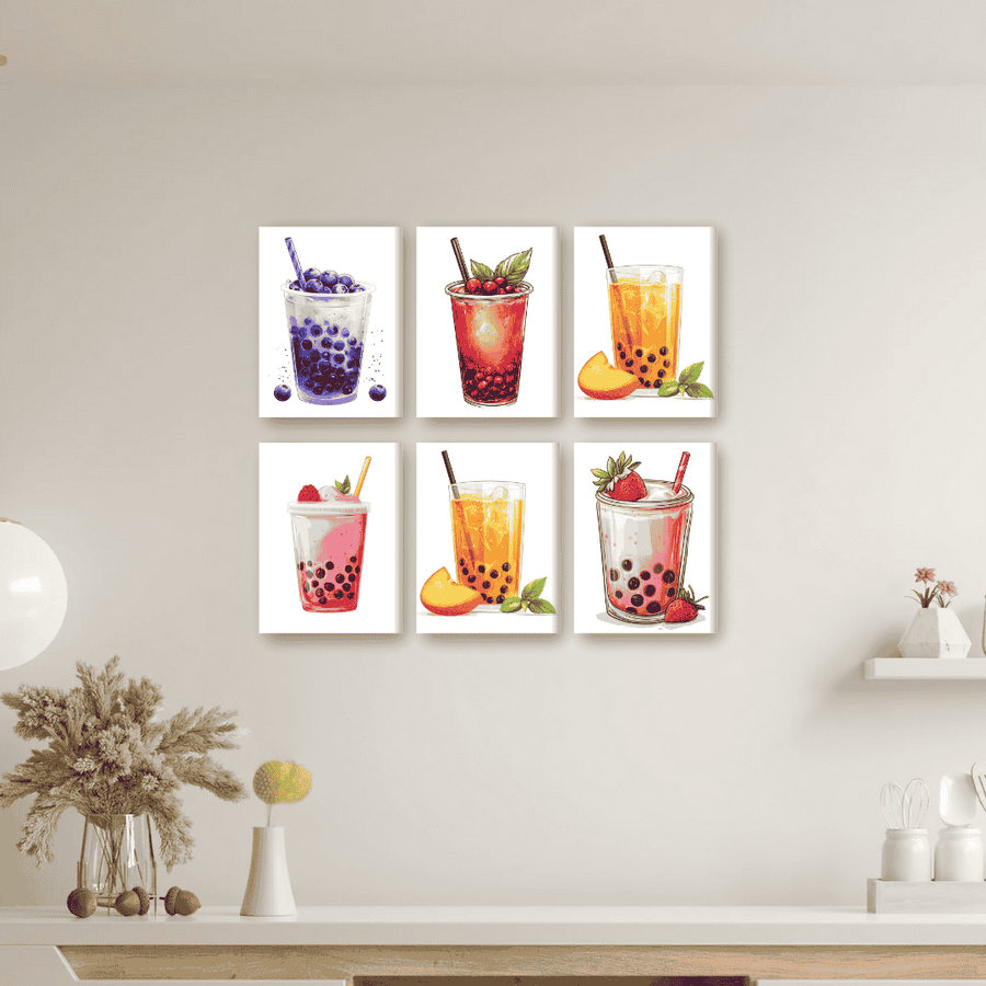 6 Mini Paintings | Bubble Tea Set