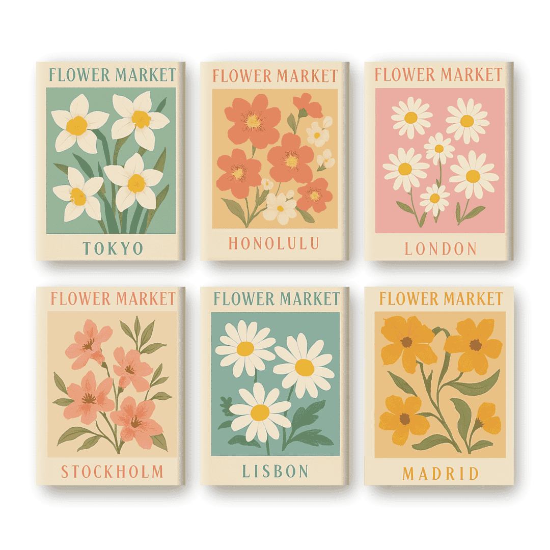 6 Mini Paintings | Flower Market Set