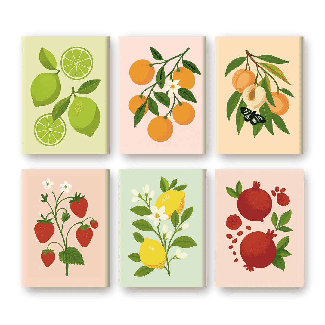 6 Mini Paintings | Fruit Plant Set