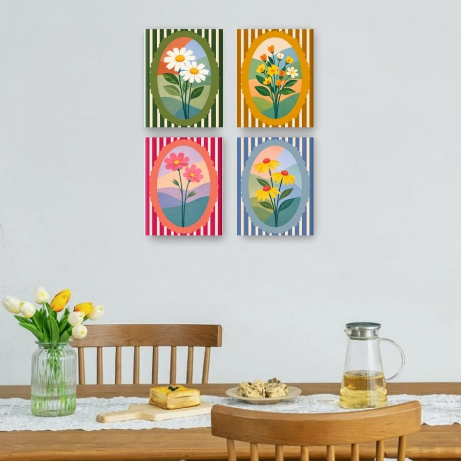 4 Mini Paintings | Flowers Set