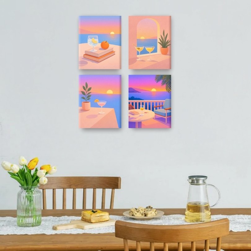 4 Mini Paintings | Summer & Drinks Set