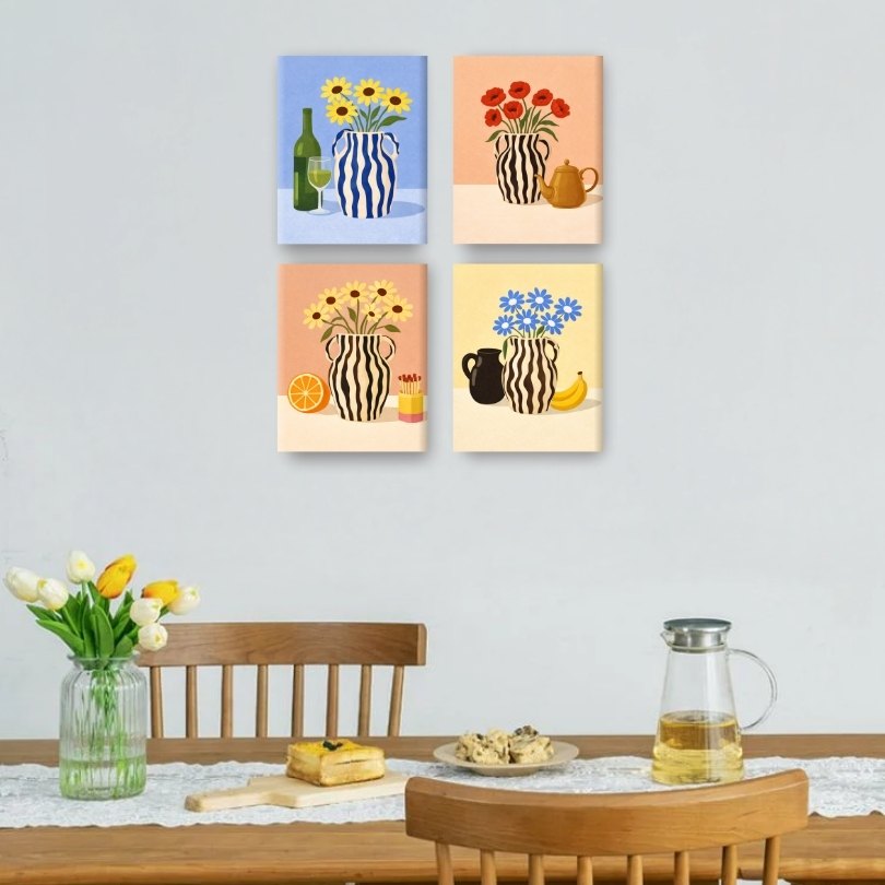 4 Mini Paintings | Blooming Vases Set