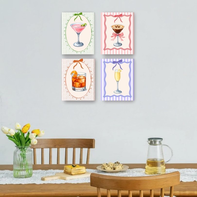 4 Mini Paintings | Colorful Cocktails Set