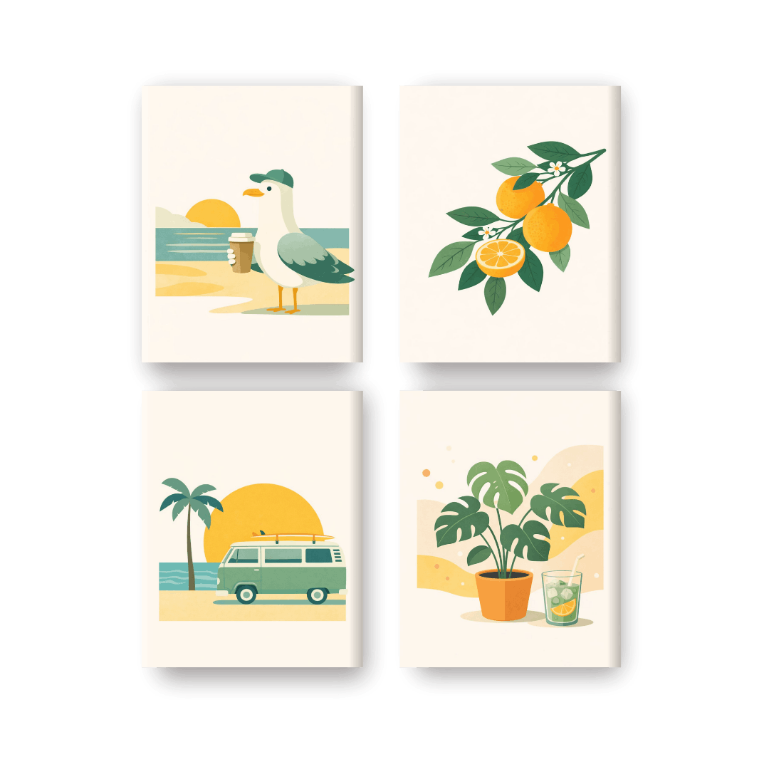 4 Mini Paintings | Sunny Escape Set