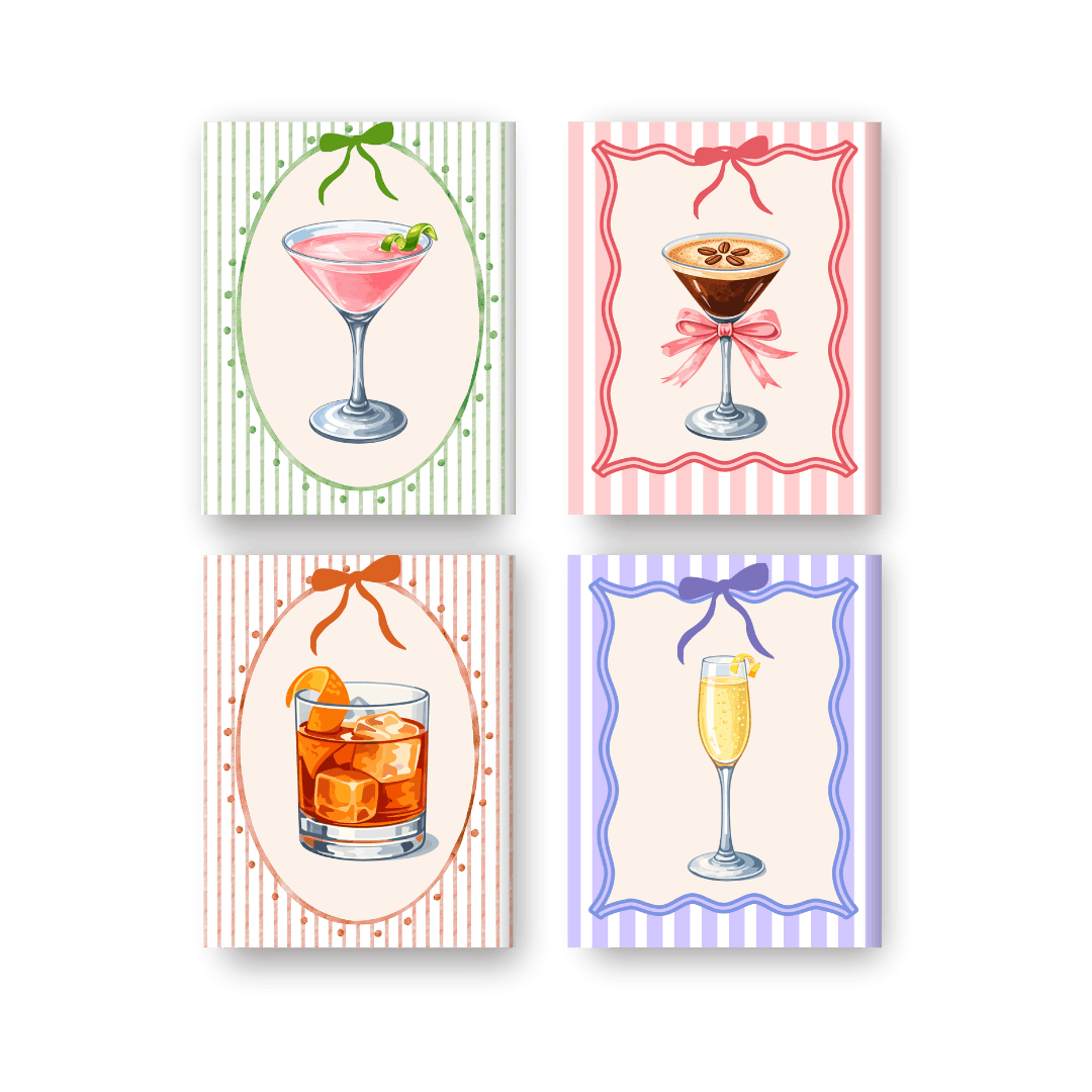 4 Mini Paintings | Colorful Cocktails Set