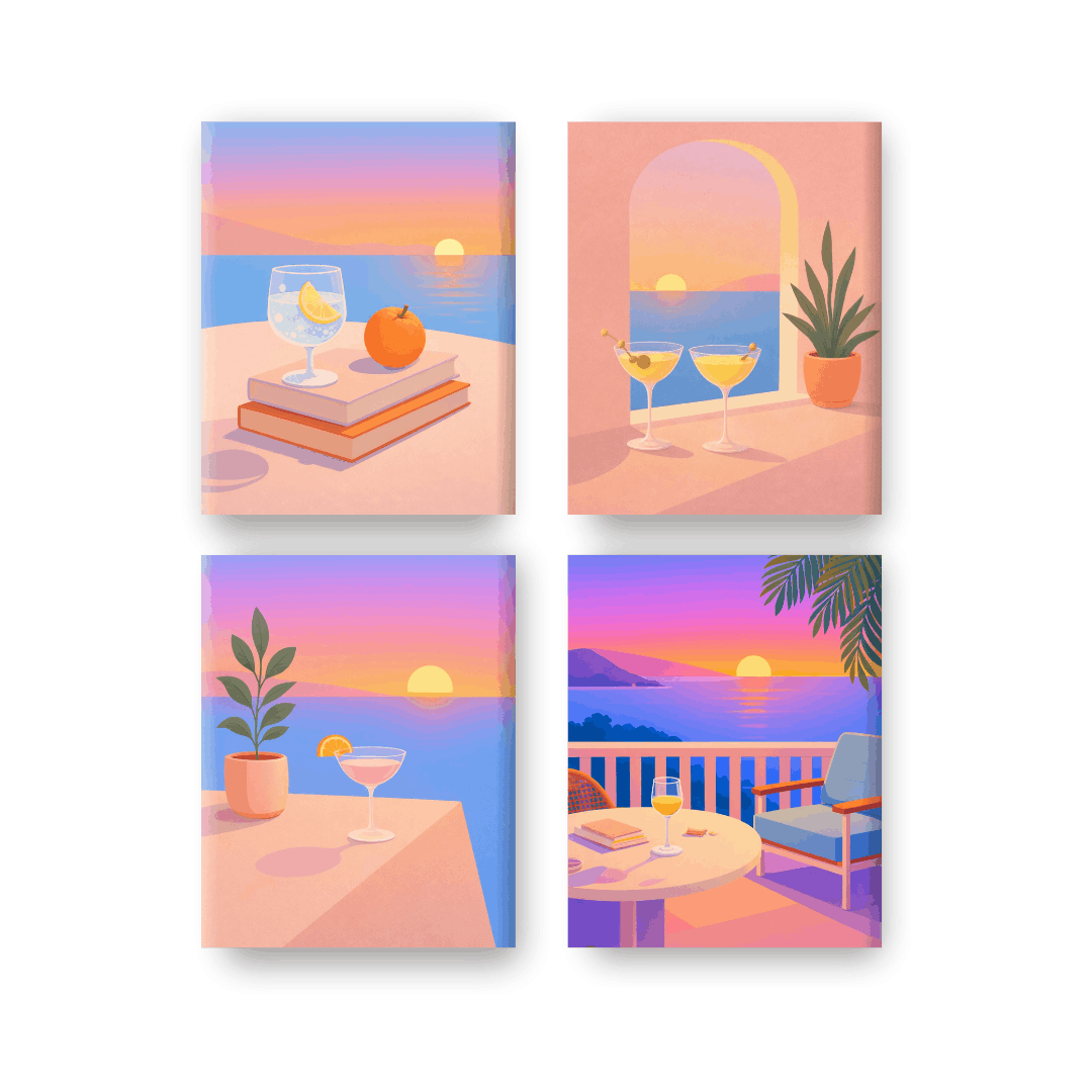 4 Mini Paintings | Summer & Drinks Set