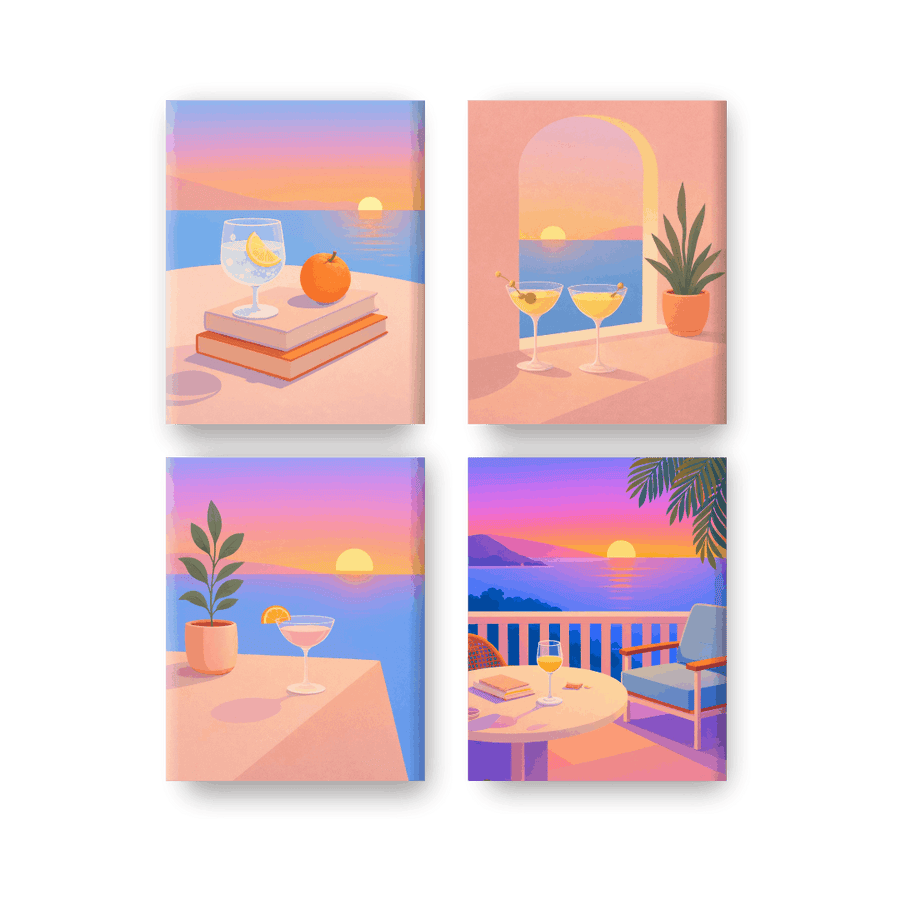 4 Mini Paintings | Summer & Drinks Set