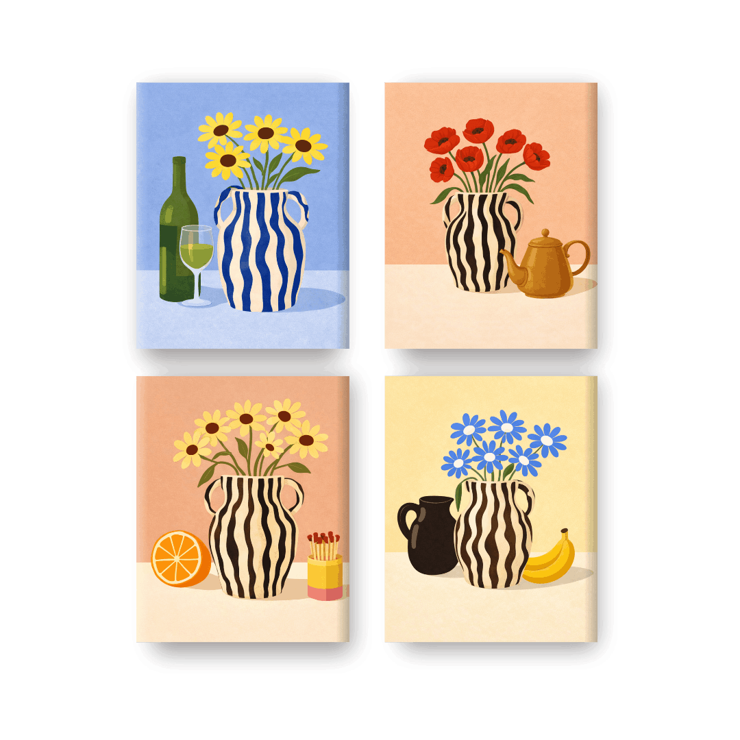 4 Mini Paintings | Blooming Vases Set