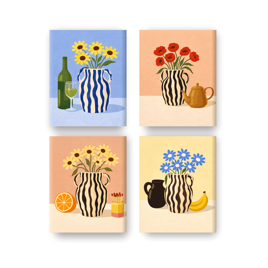 4 Mini Paintings | Blooming Vases Set