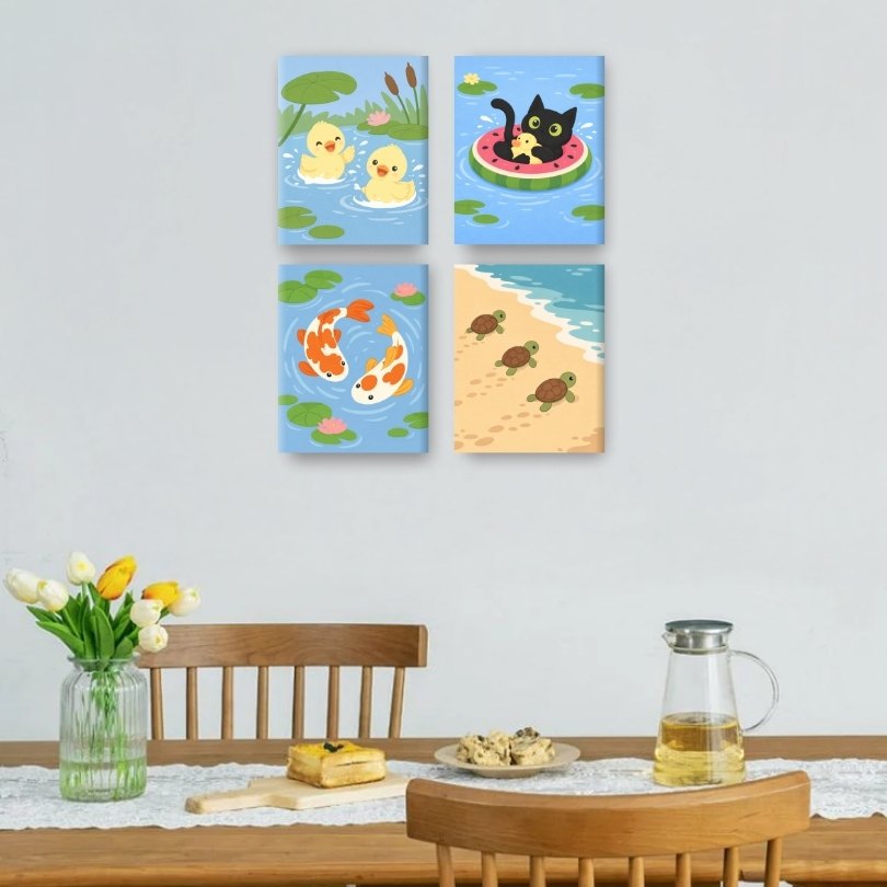 4 Mini Paintings | Water Animals Set