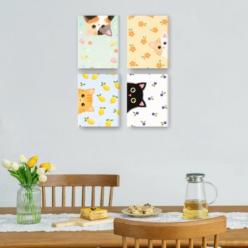 4 Mini Paintings | Peekaboo Cats Set