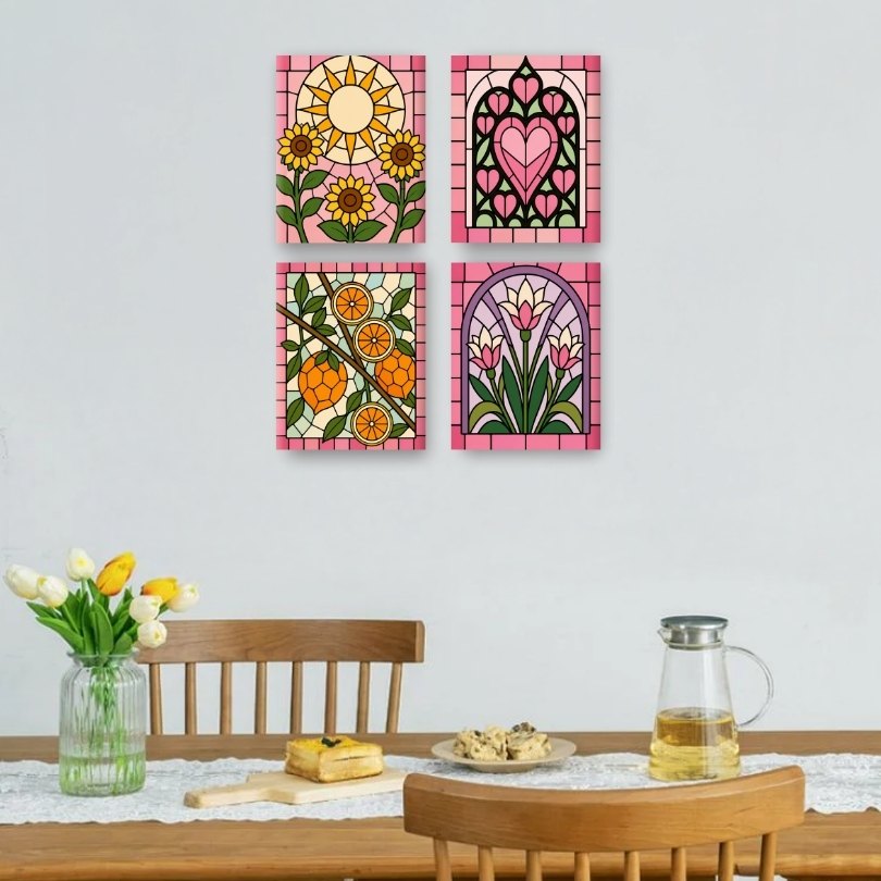 4 Mini Paintings | Stained Glass Set