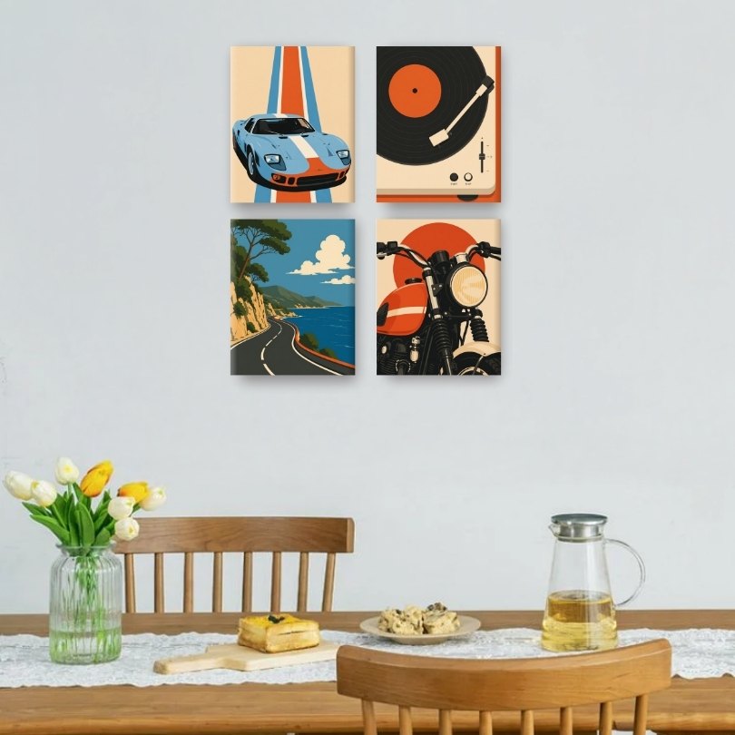 4 Mini Paintings | Retro Drive Set