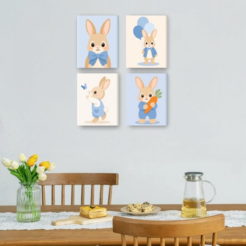 4 Mini Paintings | Cute Little Bunnies Set