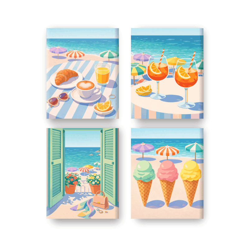 4 Mini Paintings | Beach & Summer Set