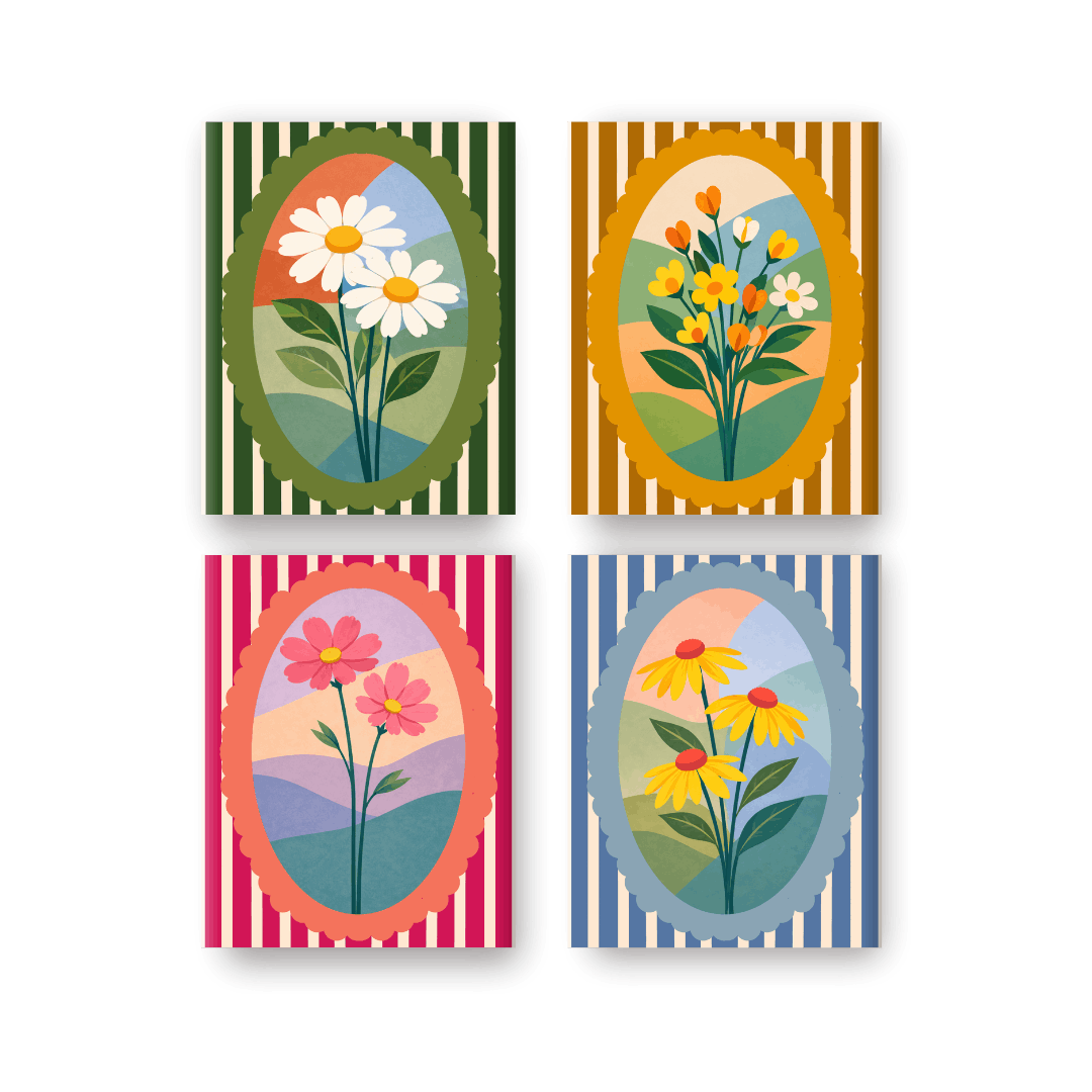 4 Mini Paintings | Flowers Set