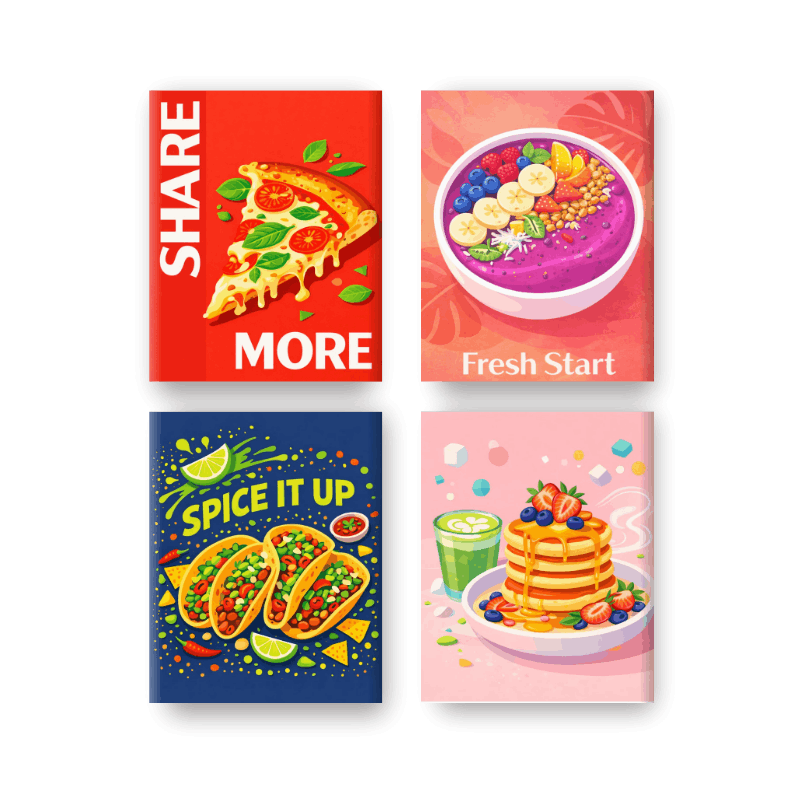 4 Mini Paintings | Favorite Food Set