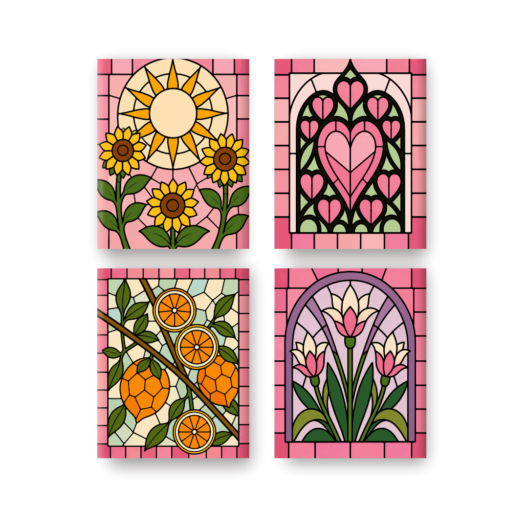 4 Mini Paintings | Stained Glass Set