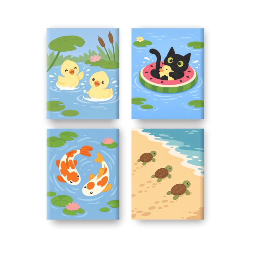 4 Mini Paintings | Water Animals Set