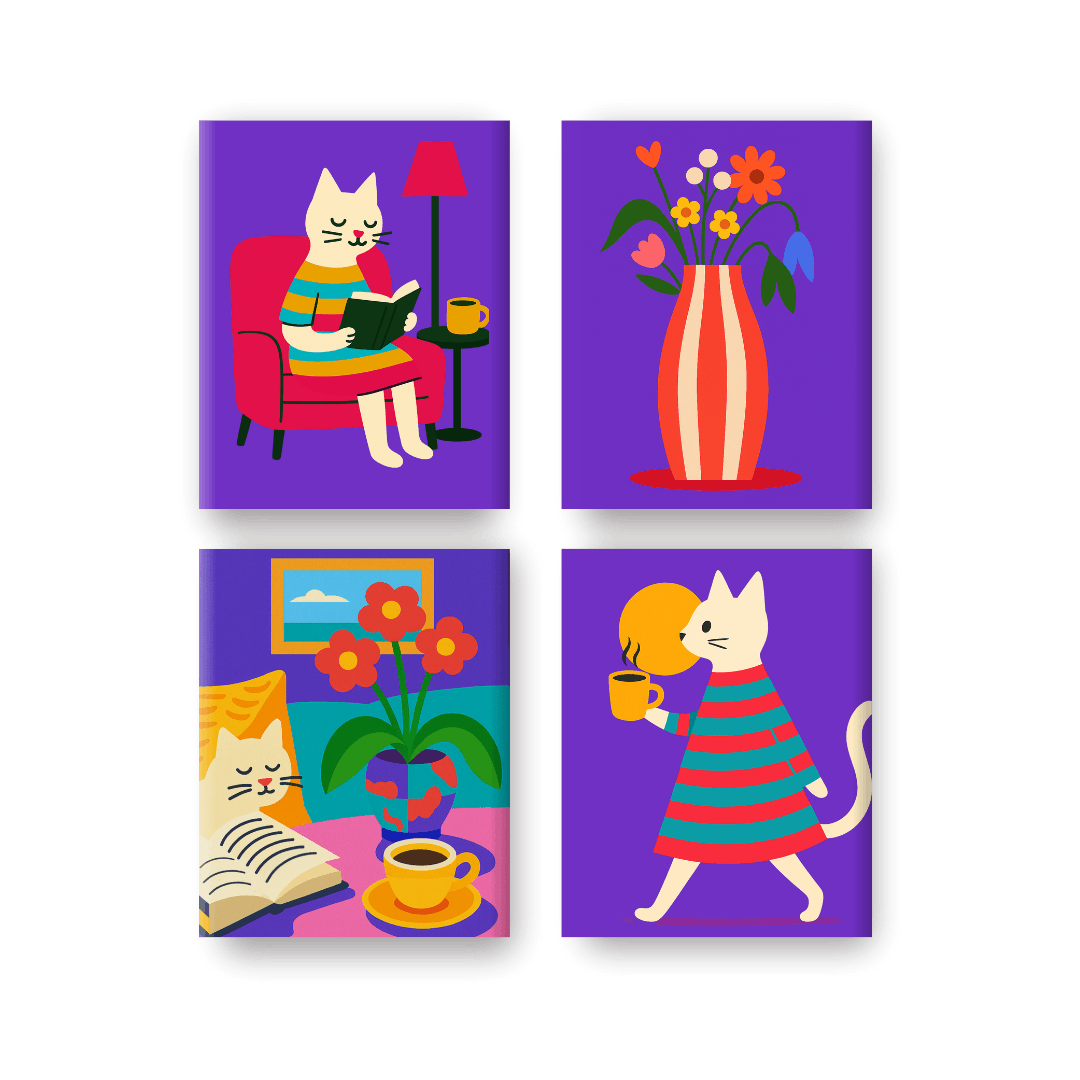 4 Mini Paintings | Cozy Cat Life Set
