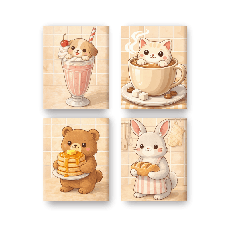 4 Mini Paintings | Cute Animals Set