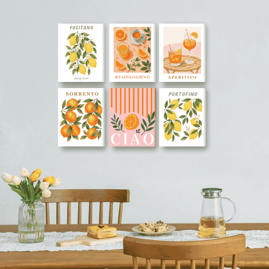 6 Mini Paintings | Italian Fruit & Drinks Set