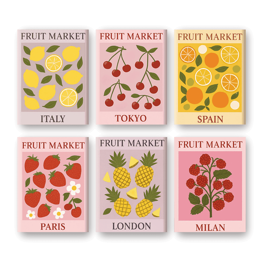 6 Mini Paintings | Fruit Market Set