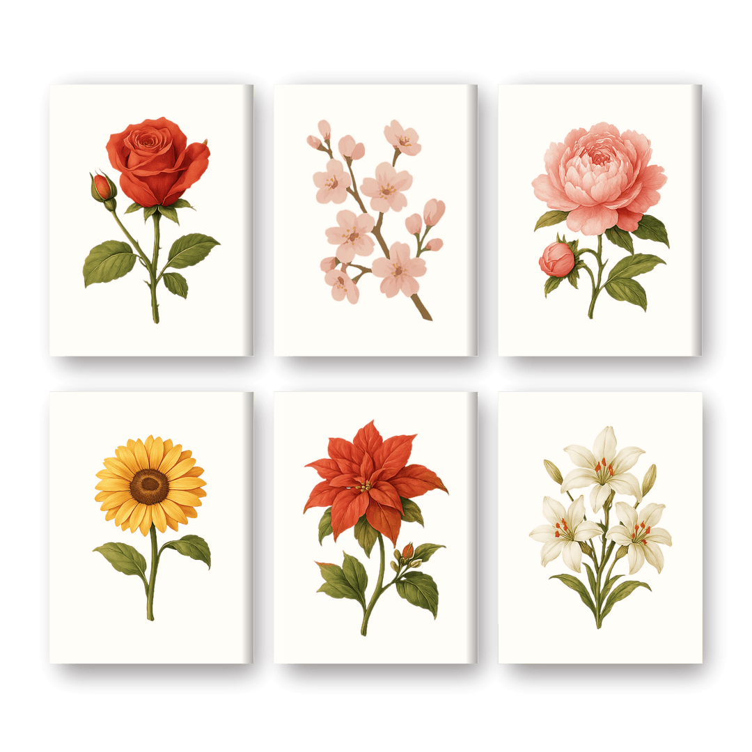 6 Mini Paintings | Flowers and Roses Set