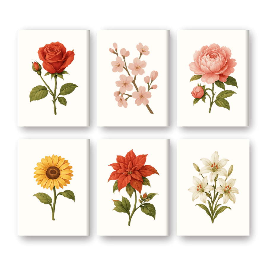 6 Mini Paintings | Flowers and Roses Set