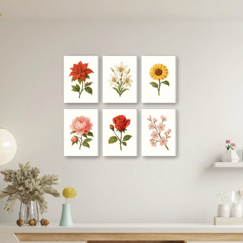 6 Mini Paintings | Flowers and Roses Set