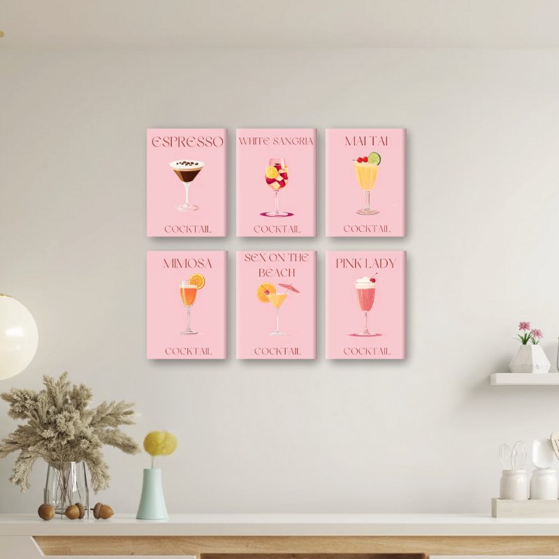 6 Mini Paintings | Pink Cocktail Set