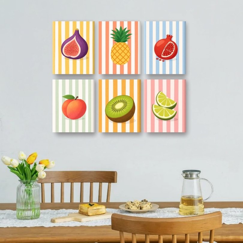 6 Mini Paintings | Striped Fruits Set