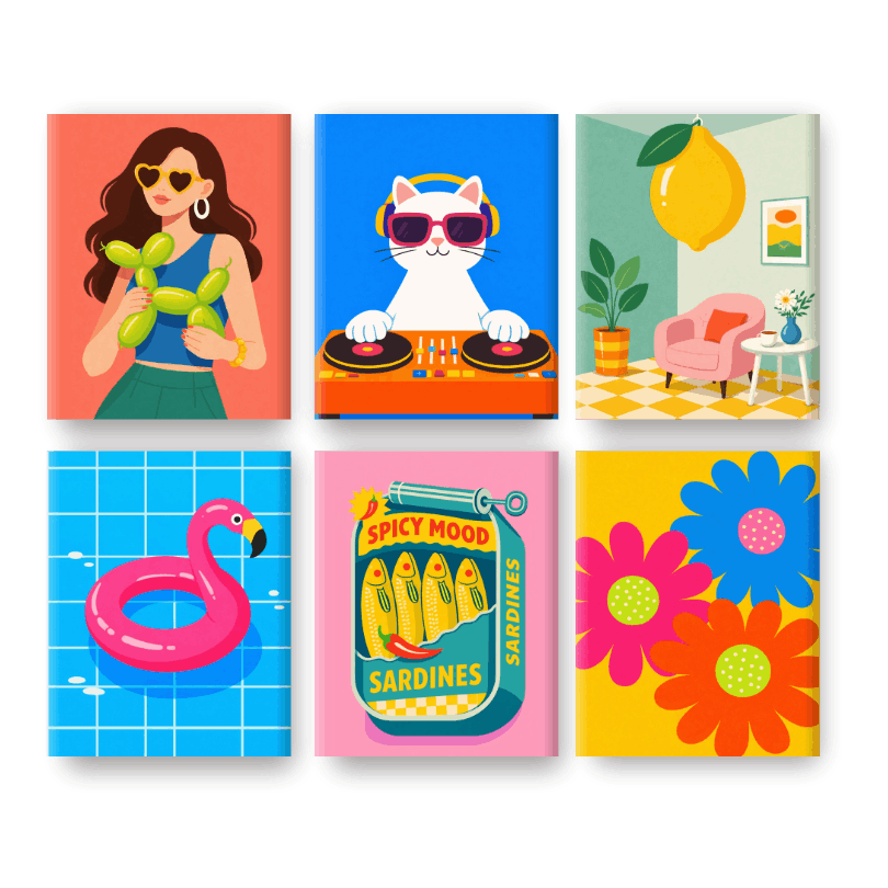 6 Mini Paintings | Fun & Funky Set