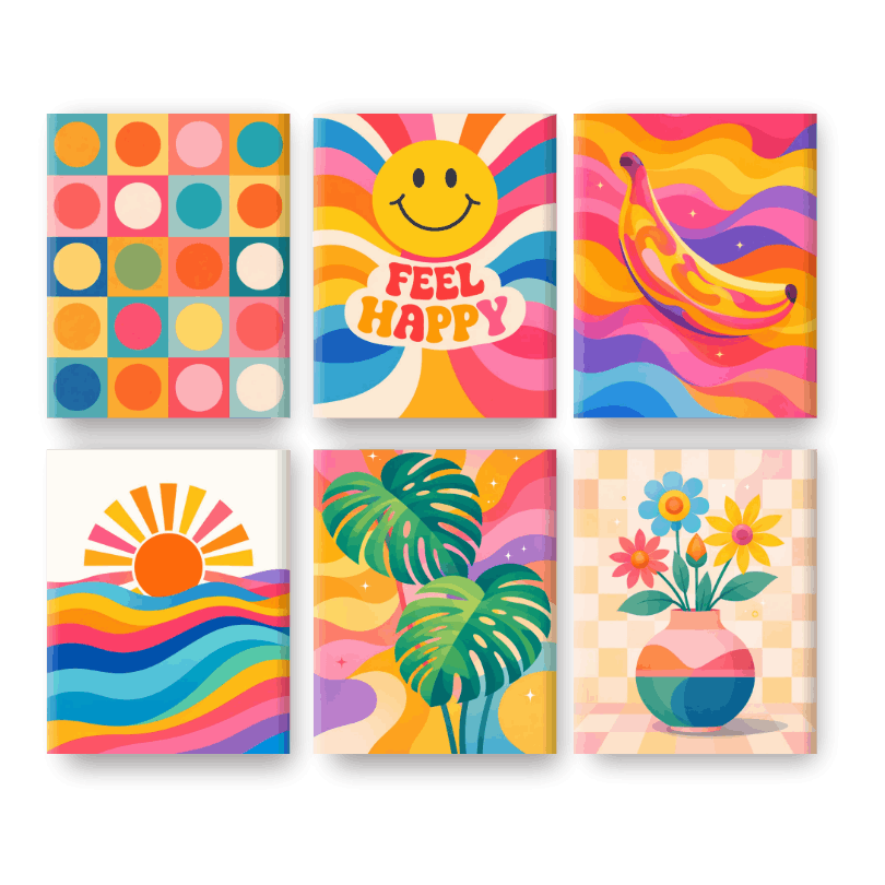 6 Mini Paintings | Rainbow Retro Set