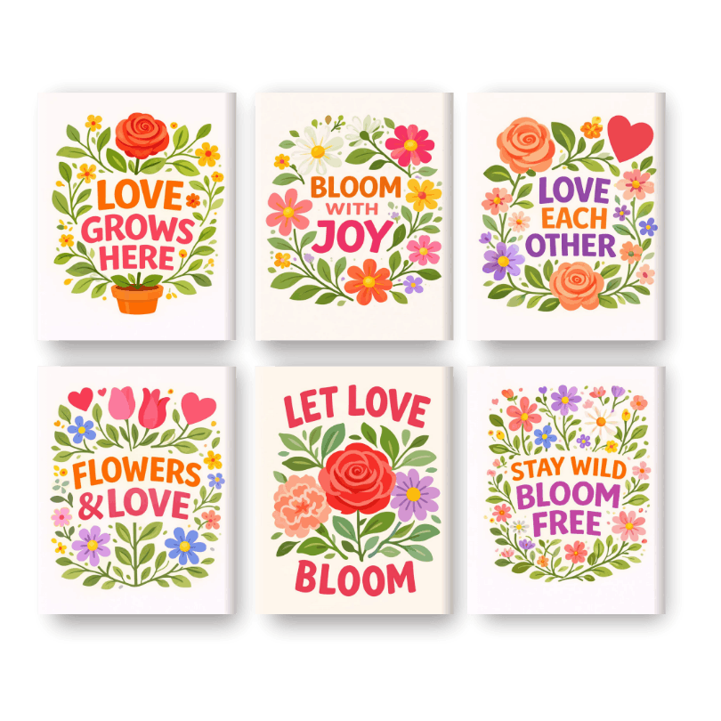6 Mini Paintings | Blooming Quotes Set