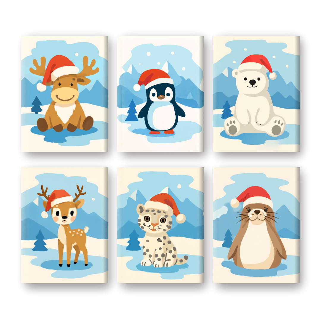 6 Mini Paintings | Christmas Animals Set