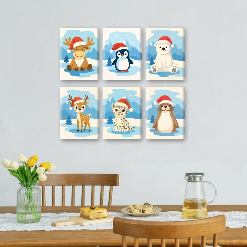 6 Mini Paintings | Christmas Animals Set